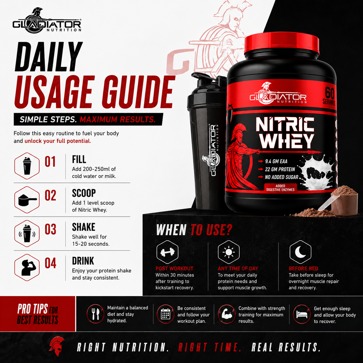 Gladiator Nutrition Nitric Whey Protein | 1kg | 60 Servings | Chocolate Flavour
