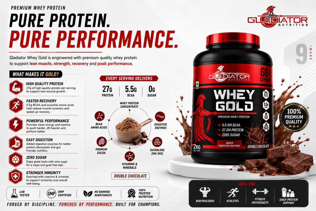 Gladiator Nutrition Whey Gold Protein 2kg | 27g Protein | Double Chocolate