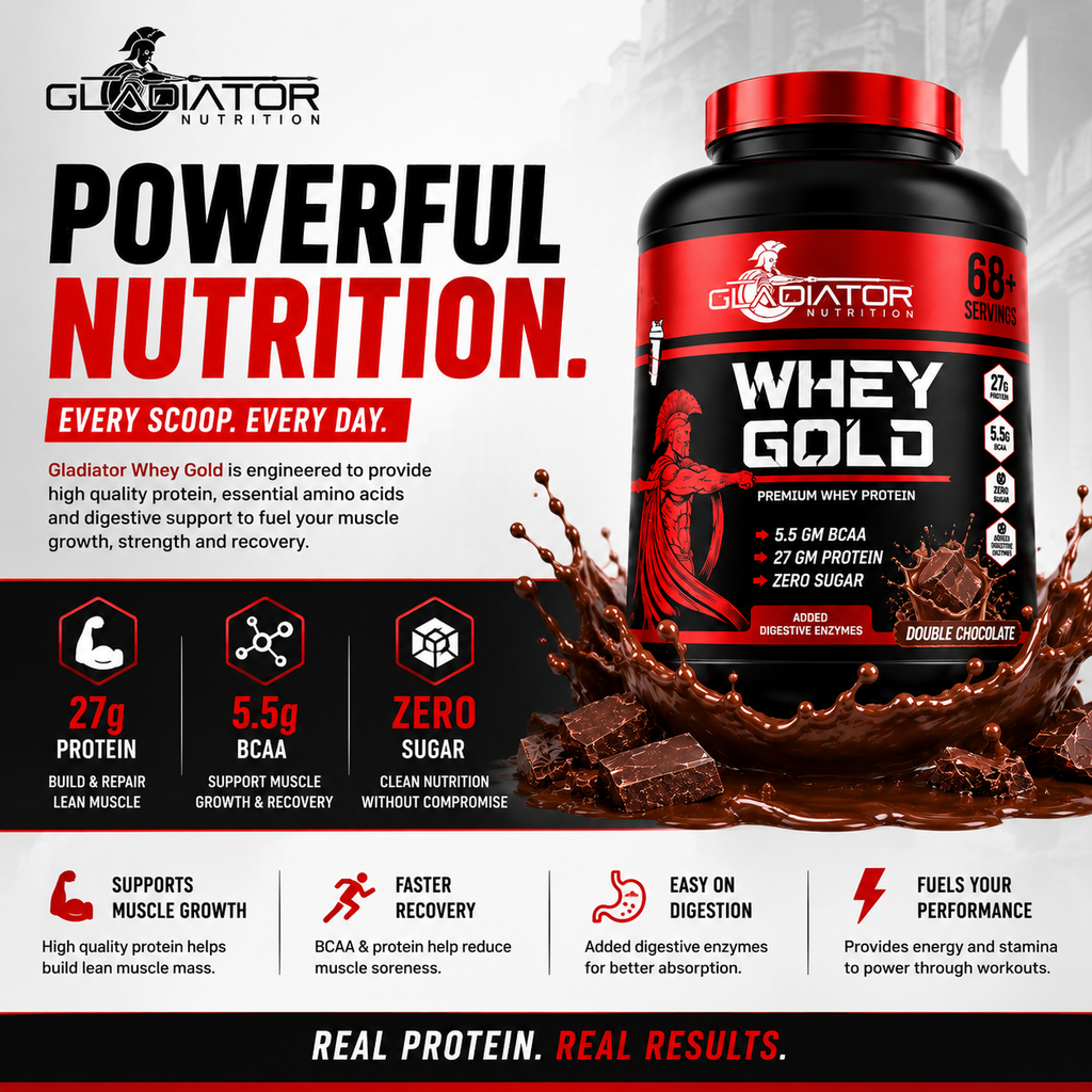 Gladiator Nutrition Whey Gold Protein 2kg | 27g Protein | Double Chocolate