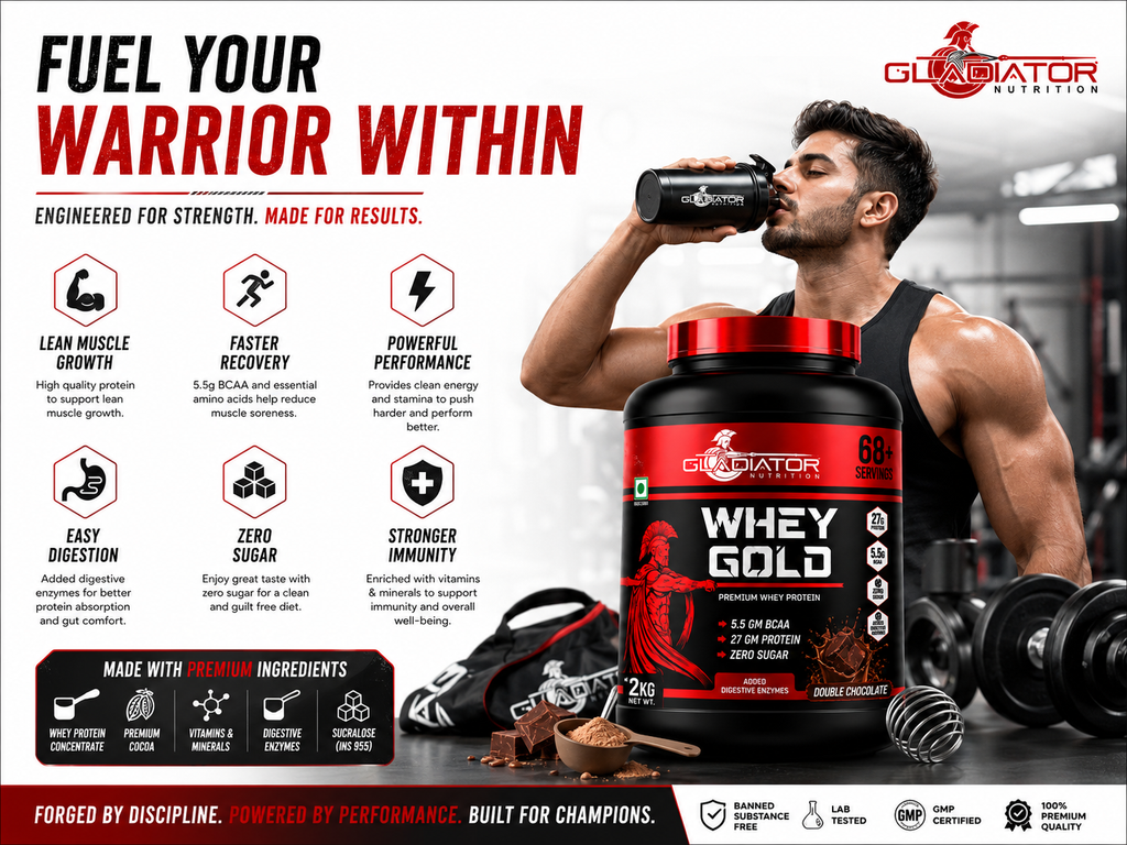 Gladiator Nutrition Whey Gold Protein 2kg | 27g Protein | Double Chocolate