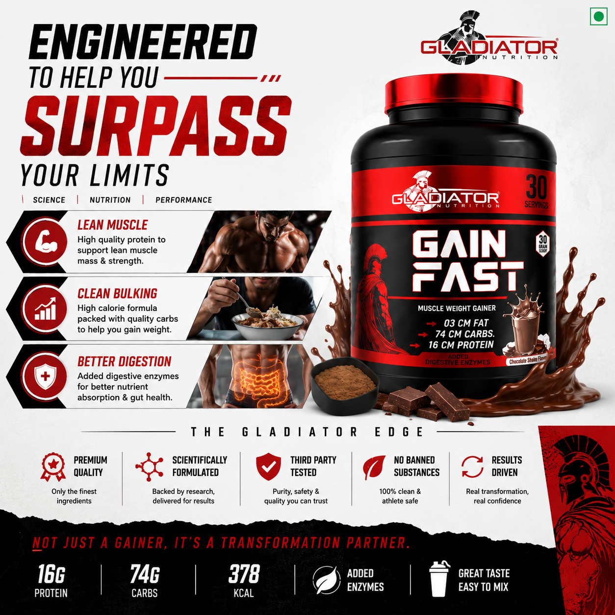 Gladiator Gain Fast Muscle Weight Gainer 3KG