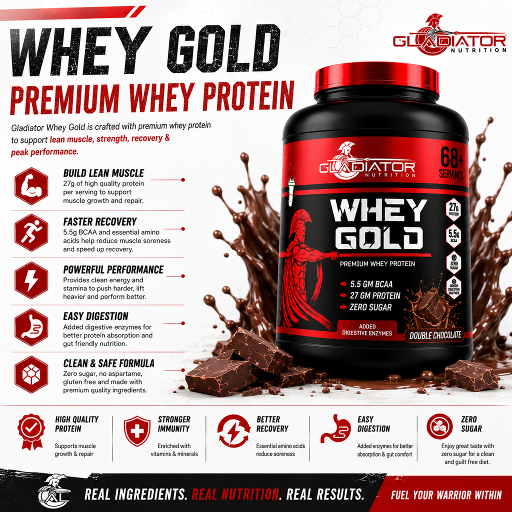 Gladiator Nutrition Whey Gold Protein 2kg | 27g Protein | Double Chocolate