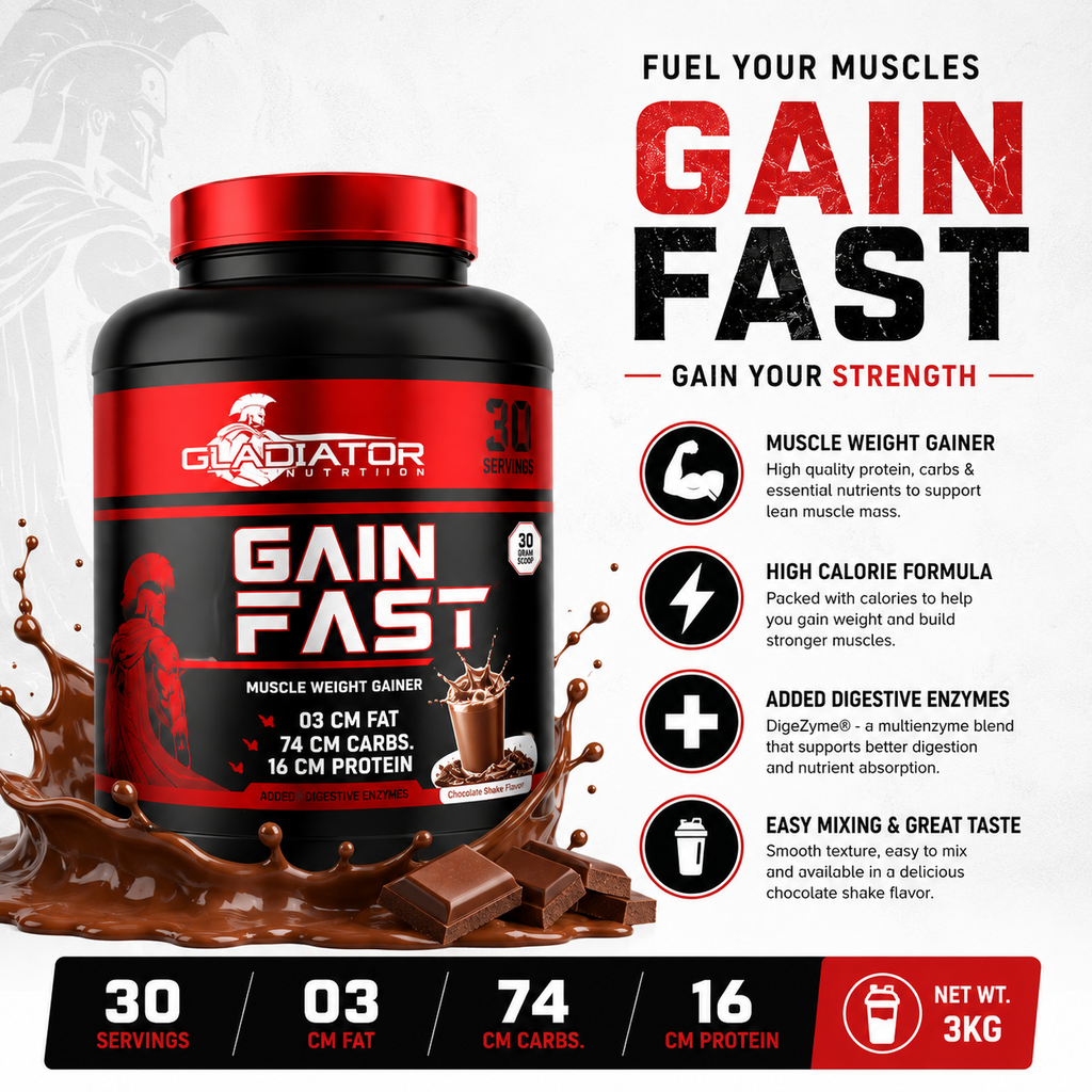 Gladiator Gain Fast Muscle Weight Gainer 3KG