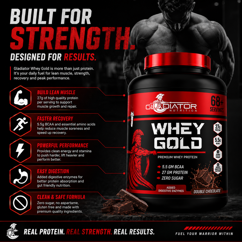 Gladiator Nutrition Whey Gold Protein 2kg | 27g Protein | Double Chocolate