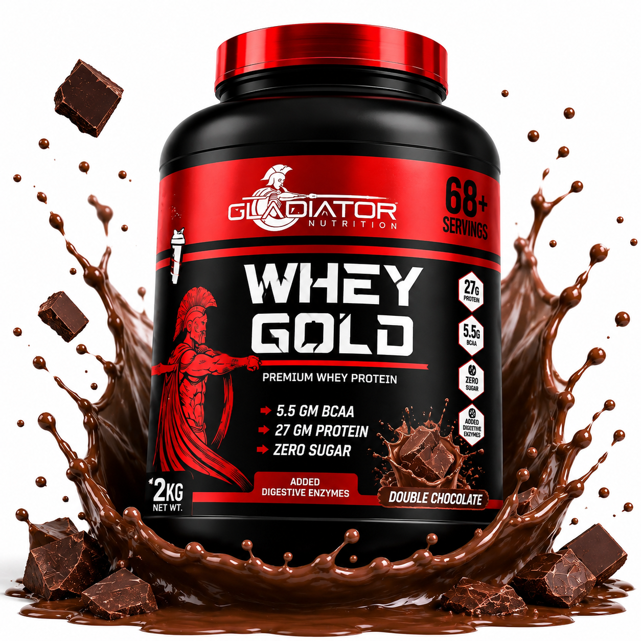 Gladiator Nutrition Whey Gold Protein 2kg | 27g Protein | Double Chocolate